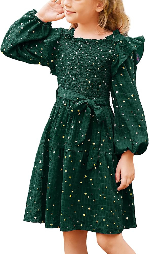 GRACE KARIN Girls Fall Dress Long Sleeve Ruffle Tiered Sparkle Swing Winter Party Dress for Girls... | Amazon (US)