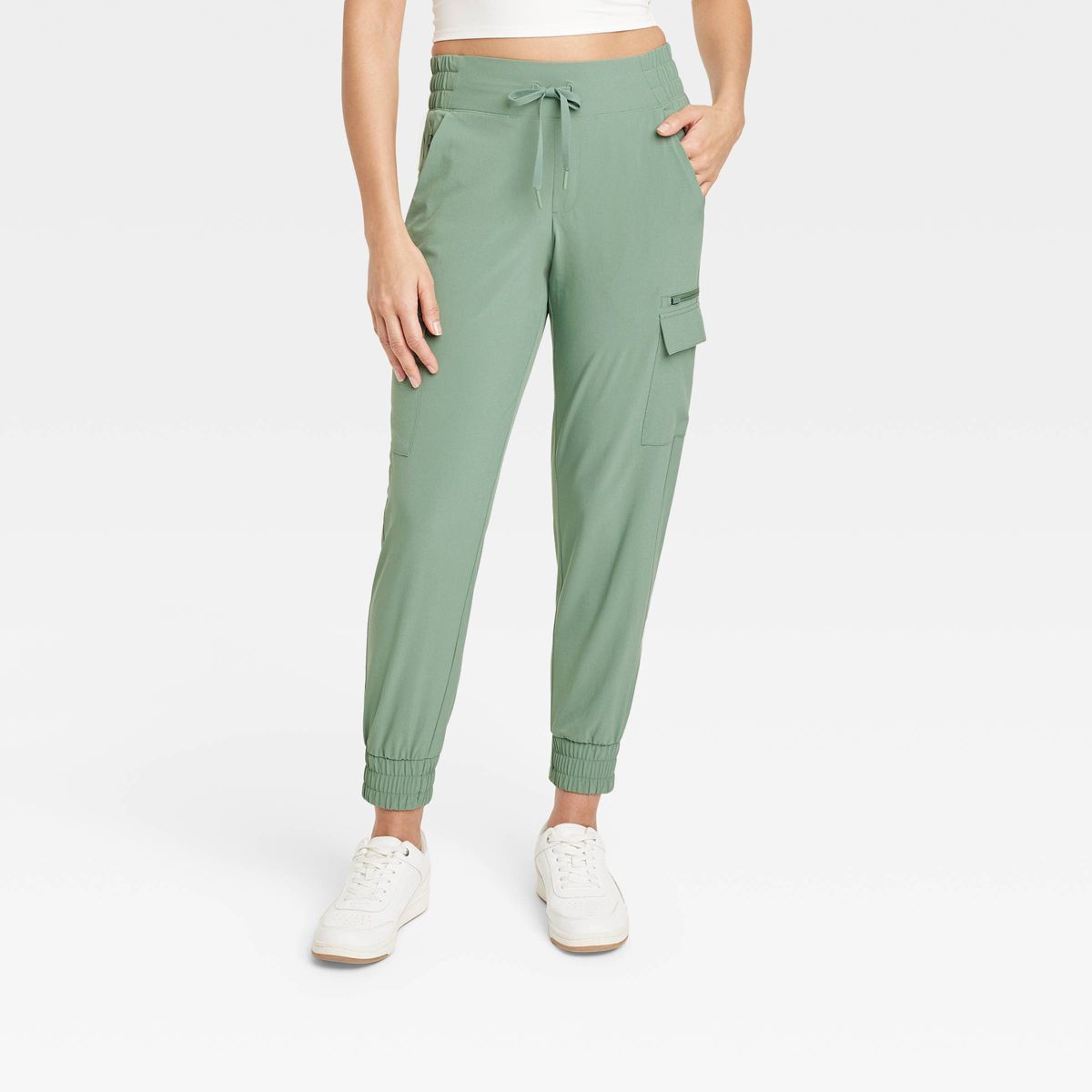 Women's Flex Woven Mid-Rise Cargo Joggers - All In Motion™ Green M | Target