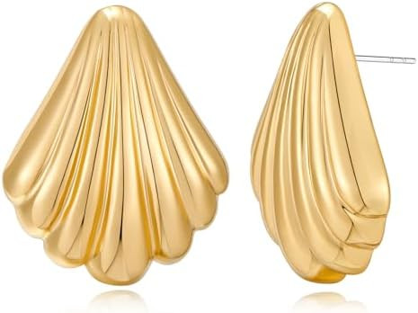 MUYAN Chunky Gold Textured Earrings for Women Trendy Minimalist Large Chunky Studs Fashion Jewelr... | Amazon (US)
