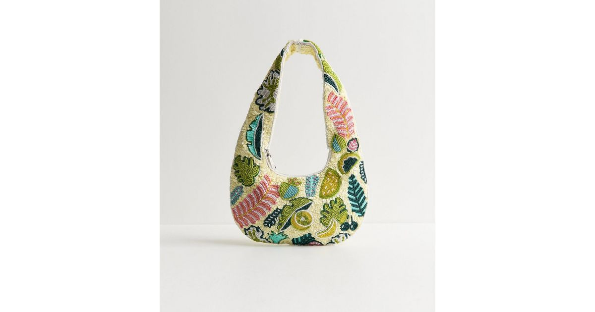 Green Tropical Beaded Shoulder Grab Bag | New Look | New Look (UK)
