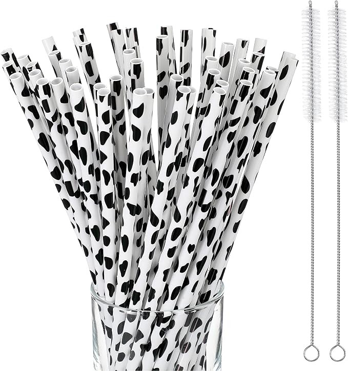 26 Pcs Cow Print Plastic Straws Reusable Plastic Farm Cow Party Favor Supplies Black and White Tu... | Amazon (US)