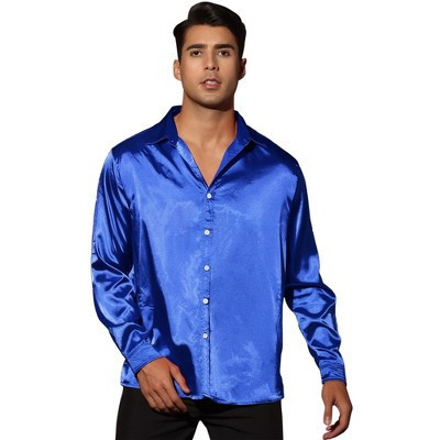 Lars Amadeus Men's Satin Long Sleeves Button Down Prom Party Dress Shirts Large Blue | Target