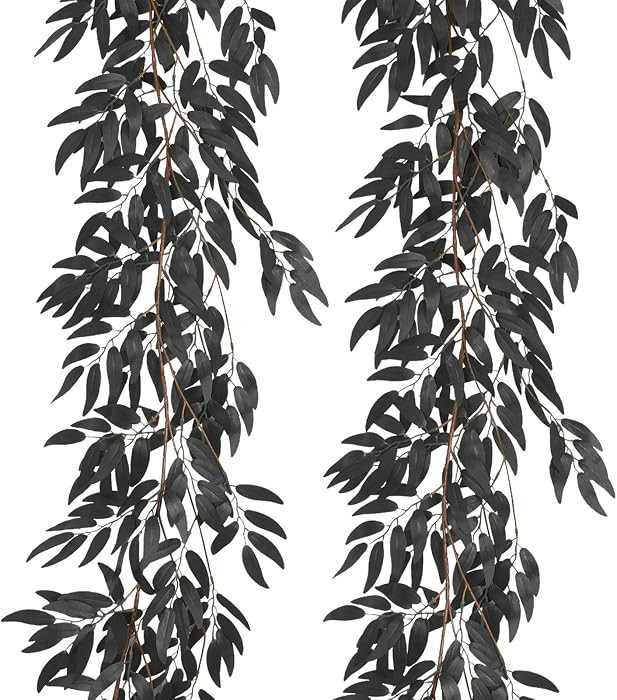 RECUTMS Artificial Hanging Willow Leaves Vine Twigs 2Pcs 5.9Ft Halloween Black Leave Garland Fake... | Amazon (US)