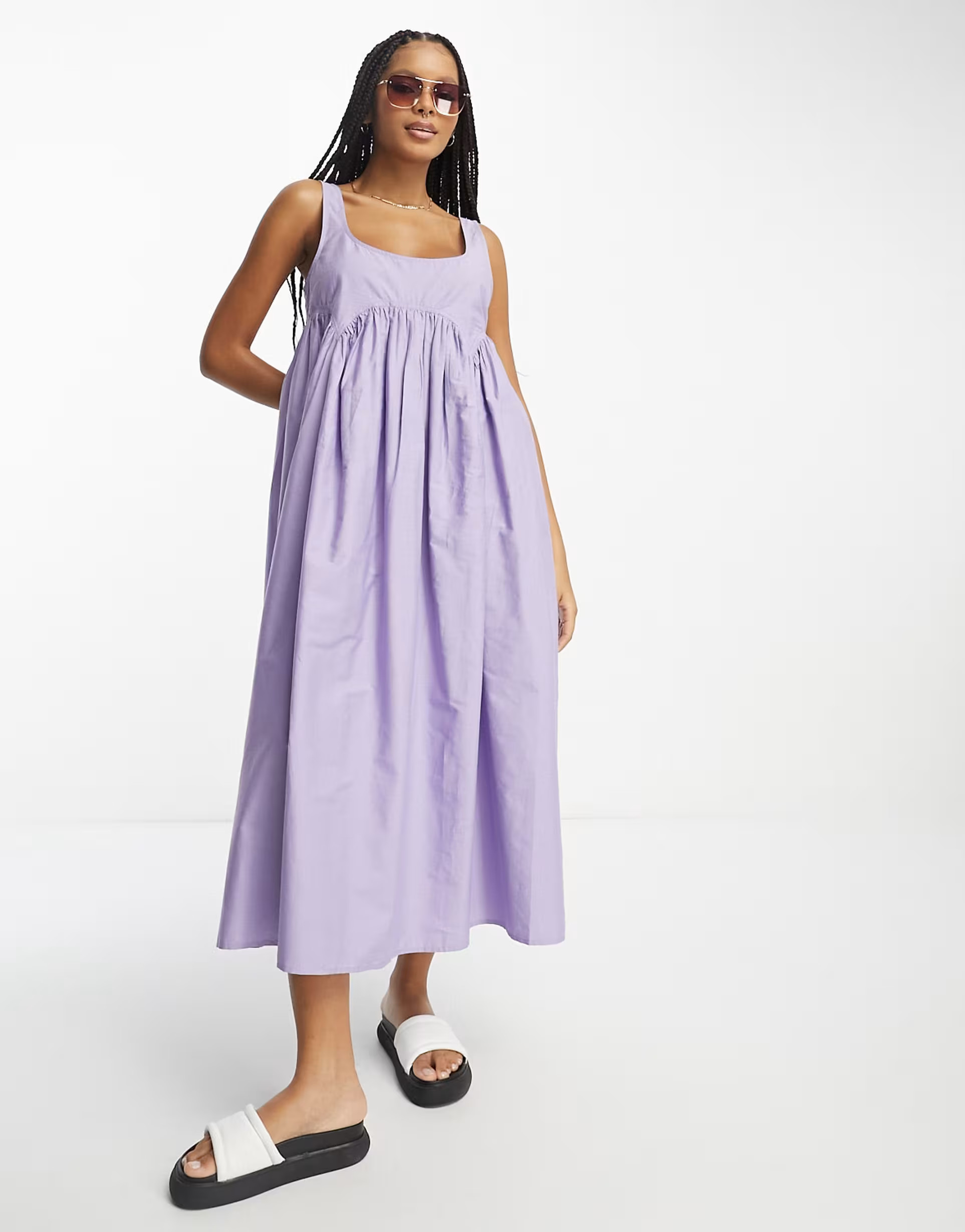 ASOS DESIGN square neck midi smock sundress in lavender | ASOS (Global)
