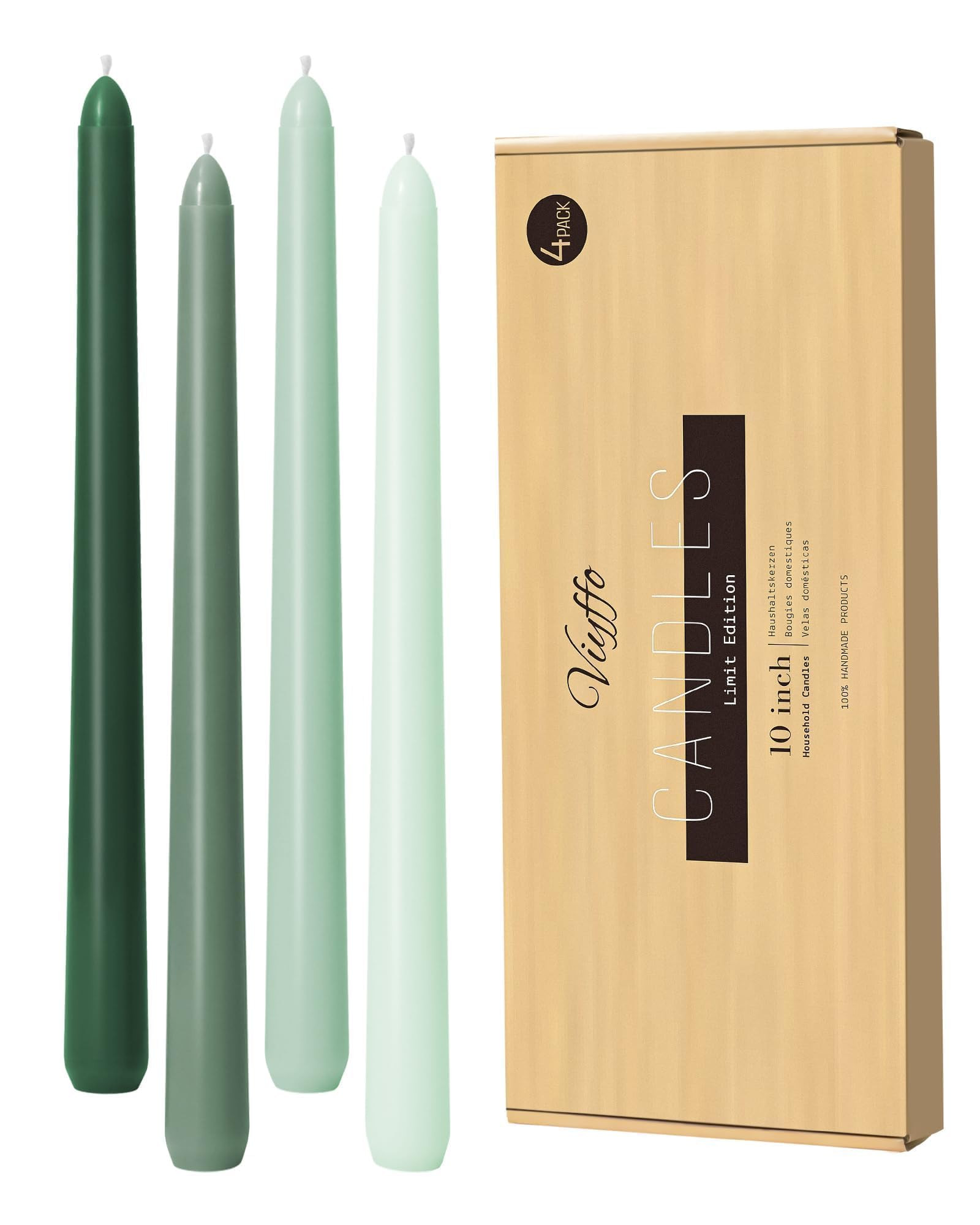 Viyffo Taper Candles 10 Inch Green 4 Pack Unscented, Smokeless Long Tall Tapered Candlesticks Wed... | Amazon (US)