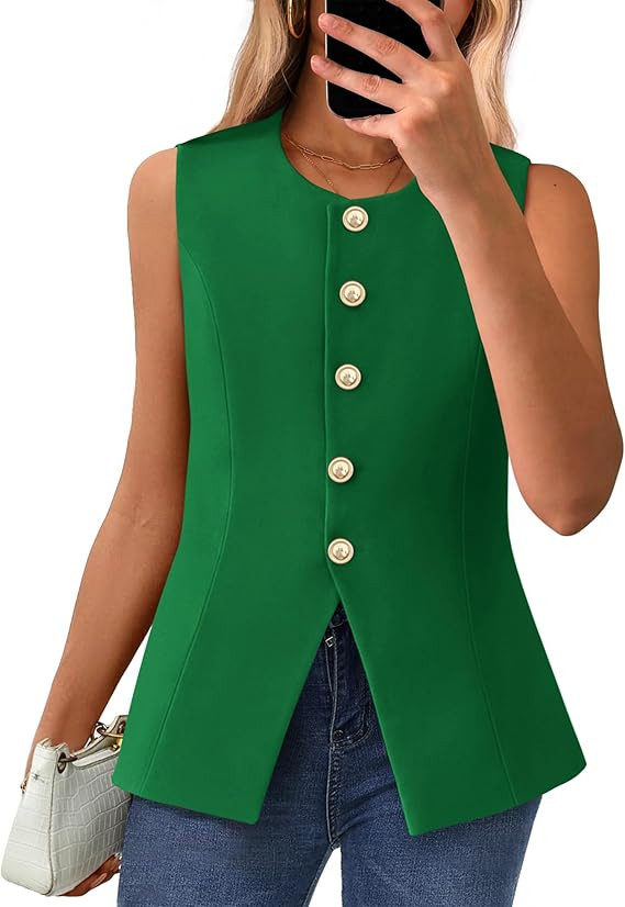 BTFBM Summer Sleeveless Blazer Vest For Women Dressy Button Down Round Neck Business Casual Outfi... | Amazon (US)