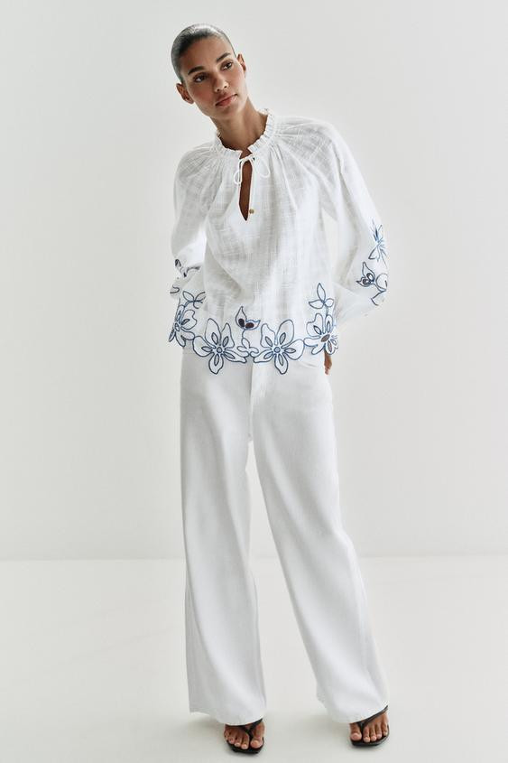 EMBROIDERED FLORAL BLOUSE | Zara US