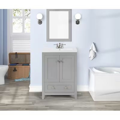 Style Selections Perryton 24-in Gray Single Sink Bathroom Vanity with White Porcelain Top | Lowe's