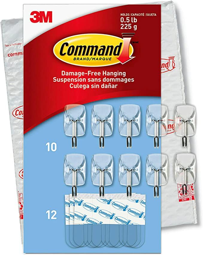 Command CL067-10NA Small Wire Hooks That Holds 0.5 lb in Easy to Open Packaging, 10, Clear, Count | Amazon (US)