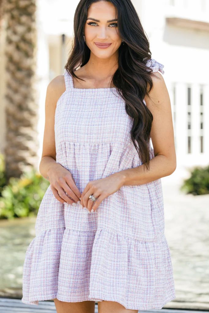 Look At You Bubblegum Pink Tweed Gingham Dress | The Mint Julep Boutique