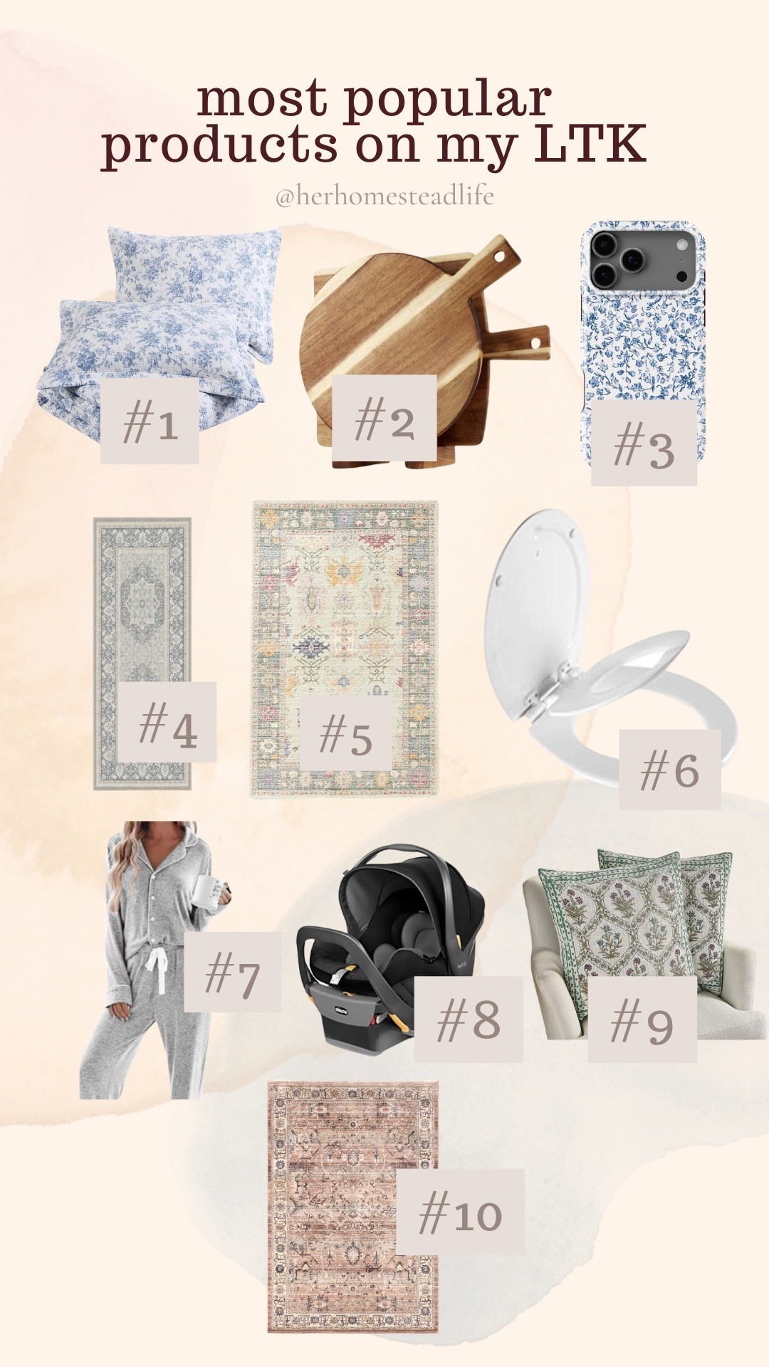My most liked products on my LTK this week!

@QVC @Rugs USA @Target 

Cotton quilt sets | wooden cutting board | phone case | runner rugs | area rugs | toddler toilet seat | pjs sets | chicco car seat | car seat | cottage throw pillow 

#LTKHome