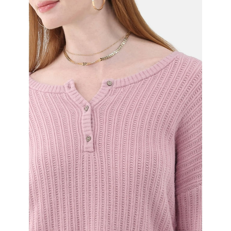 No Boundaries Henley Sweater, Women's | Walmart (US)