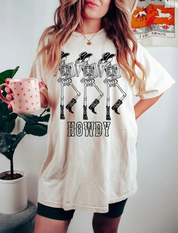 Howdy Cowboy Tee Skeleton Cowboy Tee Dancing Skeleton Tee - Etsy | Etsy (US)