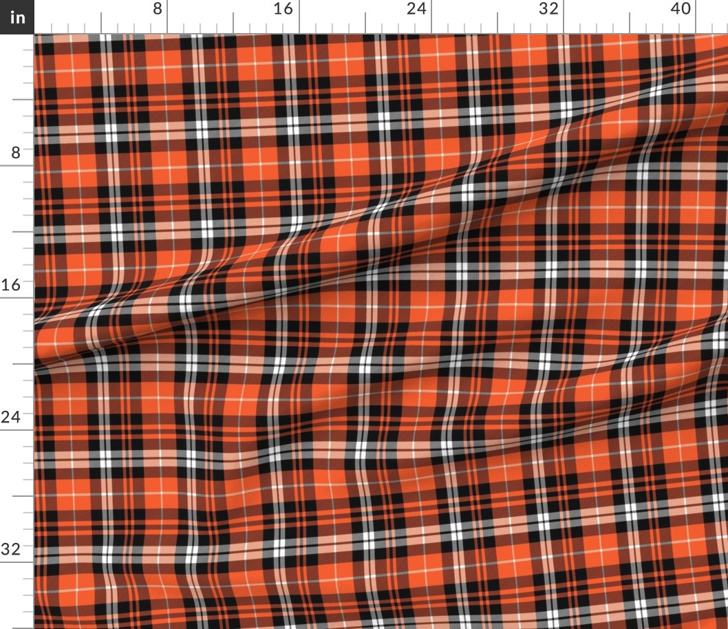 Fabric in pumpkin fall plaid orange black white | Spoonflower
