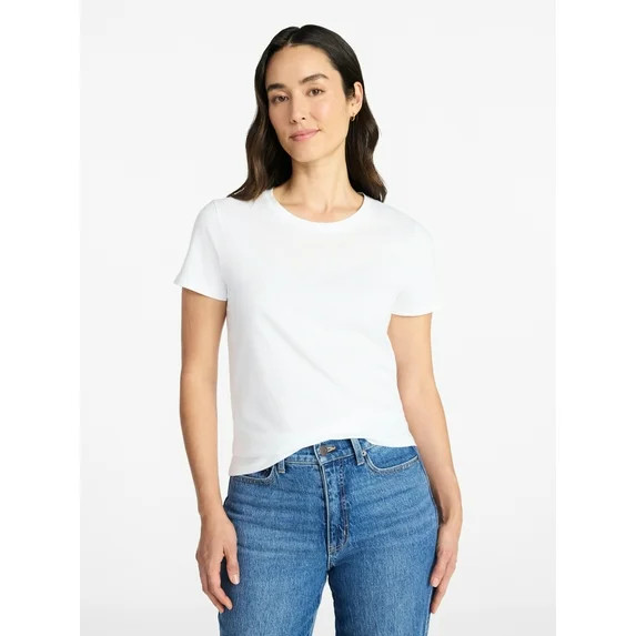 Time and Tru Women's Cotton Crewneck Tee with Short Sleeves, Sizes XS-XXXL | Walmart (US)