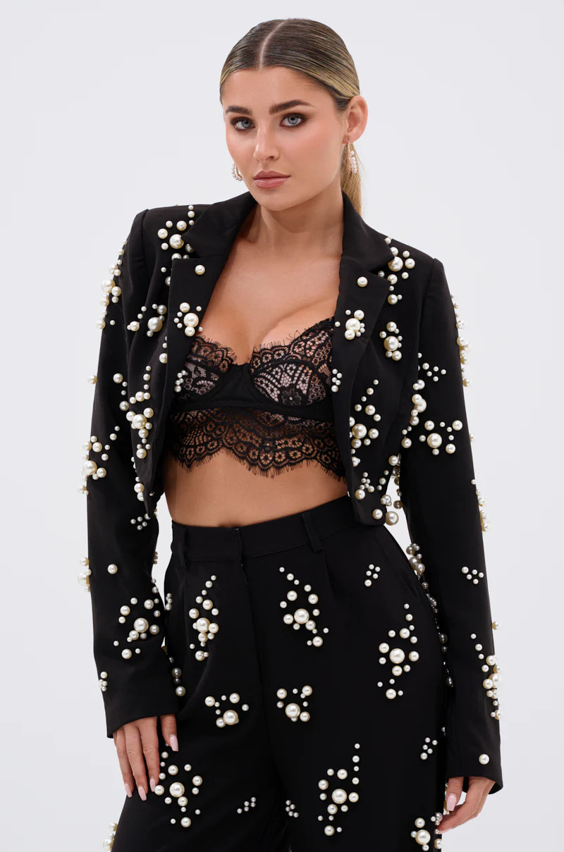 OLD FLAME EMBELLISHED BLAZER IN BLACK | AKIRA