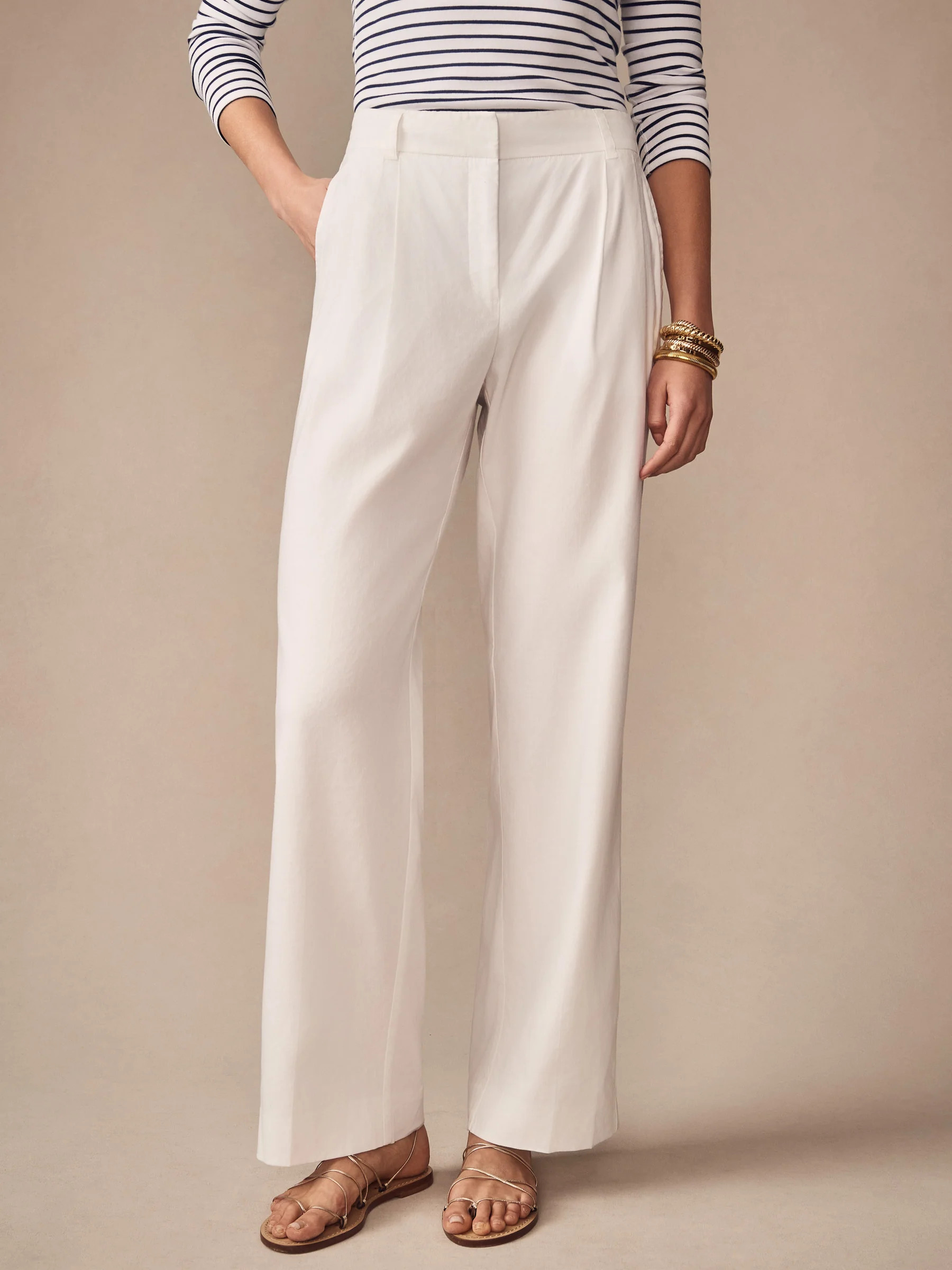 White Solid Fiona Linen Blend Pants | Women's Pants | J.McLaughlin | J.McLaughlin