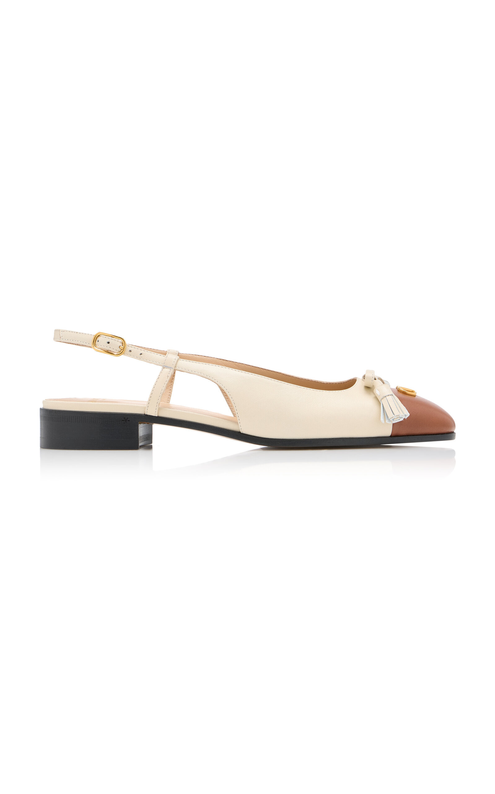 Valentino Garavani - Two-Tone Leather Slingback Flats - White - IT 38.5 - Moda Operandi | Moda Operandi (Global)