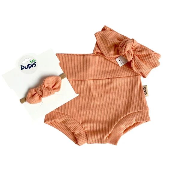 Melon Rib Bummies and Top Knot Headband Set Baby Girl Cute | Etsy | Etsy (US)