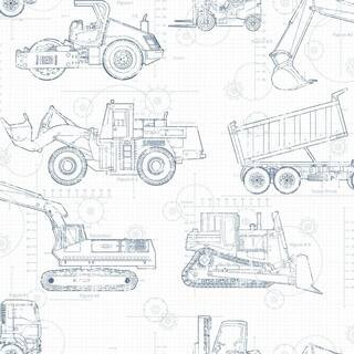 York Wallcoverings Cool Kids Construction Blueprint Wallpaper White/Blue-Gray/Prussian Blue Paper... | The Home Depot