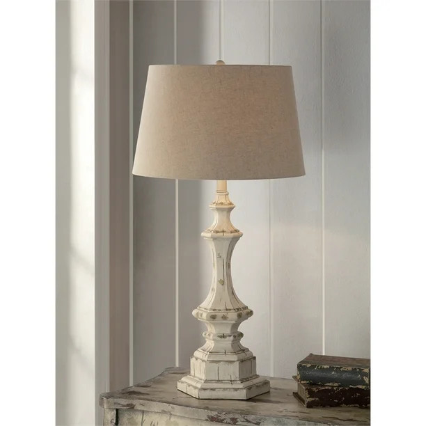 Wooden Column Table Lamp Resin White 9x9x34" Farmhouse Style - Walmart.com | Walmart (US)