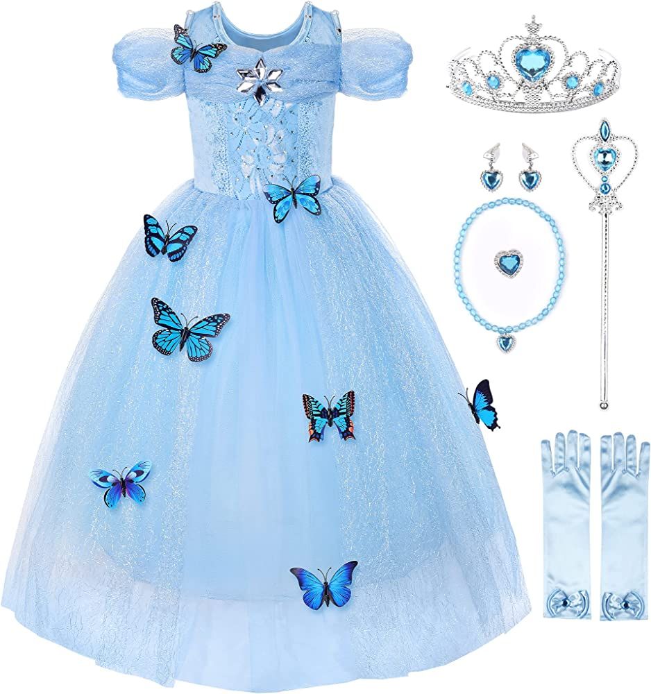 Amazon.com: Vgolar Princess Costume Butterfly Princess Costume Off Shoulder Princess Dress (Blue,... | Amazon (US)