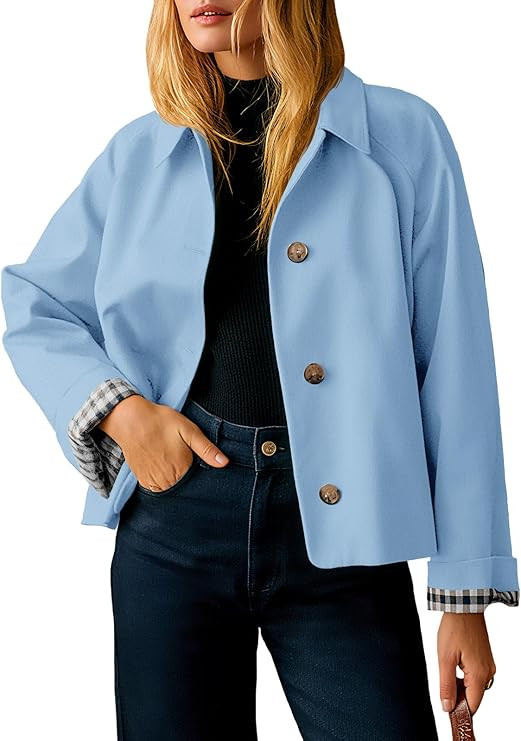 Tankaneo Womens Cropped Trench Coat Lightweight Single Breasted Jacket Fall Windbreaker Fashion O... | Amazon (US)