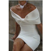 Gwyneth Off Shoulder Bow Mini Dress - White | MESHKI US
