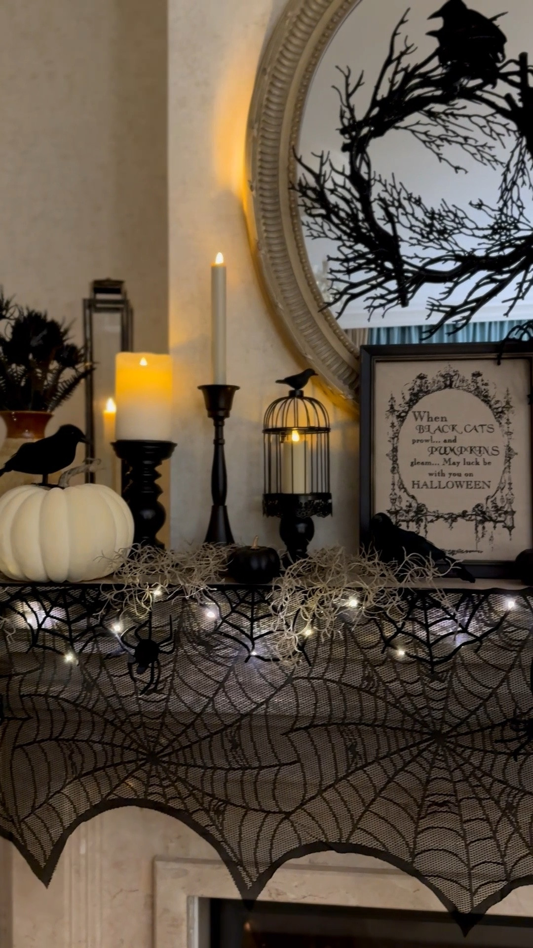 Spooky chic Halloween home decor, Halloween living room mantel decorations, black candlesticks, decorative crows

#LTKHome #LTKSaleAlert #LTKSeasonal