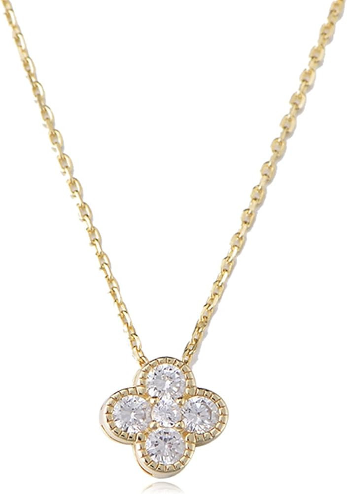Four Leaf 18K Gold Lucky Clover Necklace for Women, OUXi 925 Sterling Silver Crystal Diamond Pend... | Amazon (US)