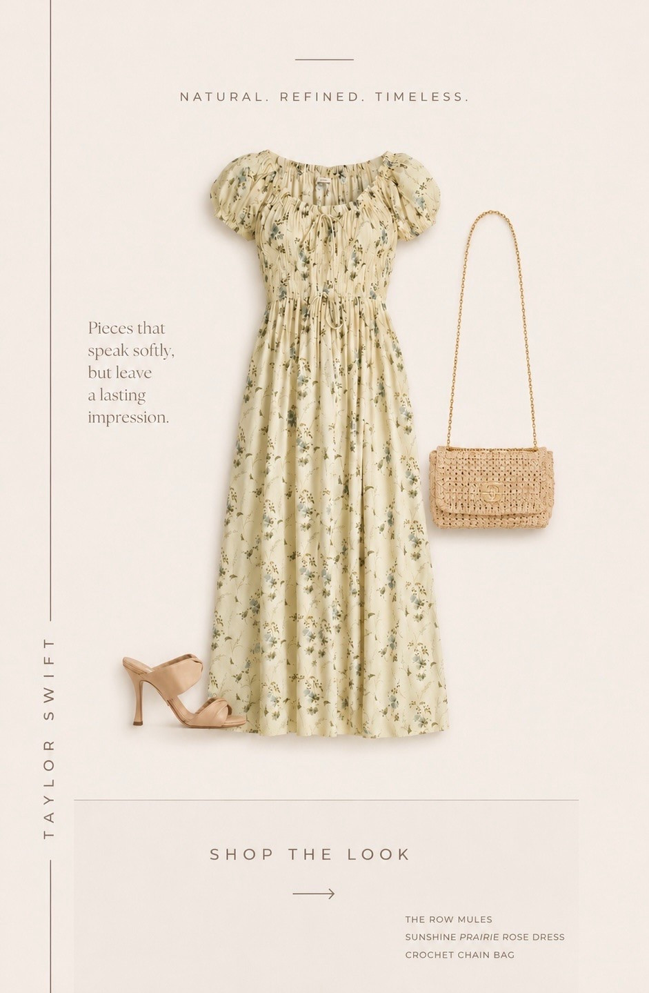 Taylor Swift’s soft floral dress just gave quiet luxury summer style a romantic update.

The delicate floral print, neutral heels, and woven bag create the kind of effortless outfit formula that always feels timeless, feminine, and elevated for summer dinners, vacations, and events.