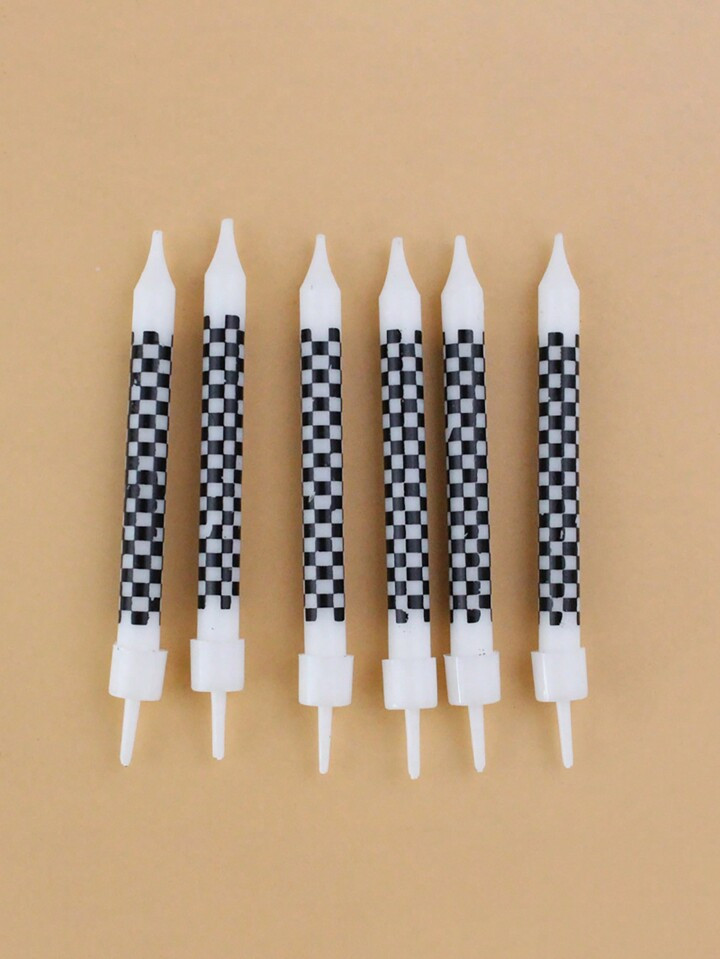 6pcs Cake Candles Printed With Checkerboard Pattern, Black & White, Party Supplies For Birthday, ... | SHEIN