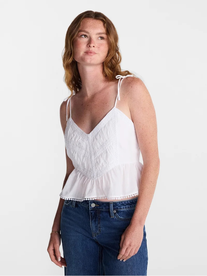 No Boundaries Lace Trim Peplum Tank, Women's XXS - XXL | Walmart (US)