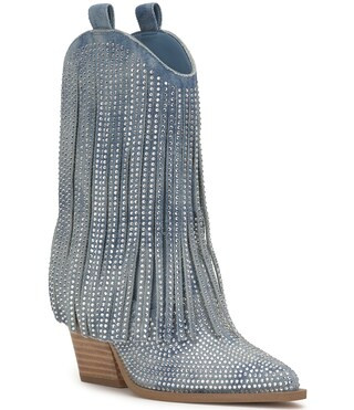 Jessica Simpson Paredisa Denim Rhinestone Fringe Western Booties | Dillard's | Dillard's