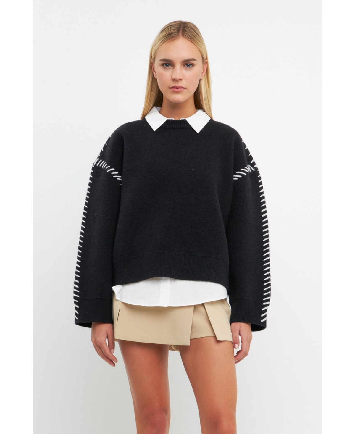 Women's Whip Stitch Sweater - Black/white | Macy's