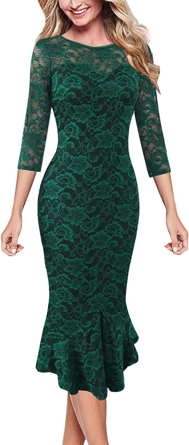 VFSHOW Womens Elegant Vintage Cocktail Party Mermaid Bodycon Midi Mid-Calf Dress | Amazon (US)