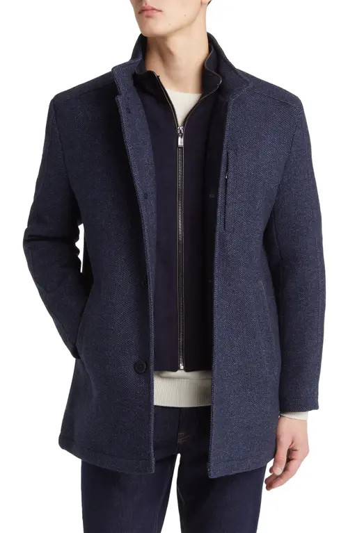 Johnston & Murphy Upton Bib Insert Wool Blend Car Coat in Navy at Nordstrom, Size Medium | Nordstrom