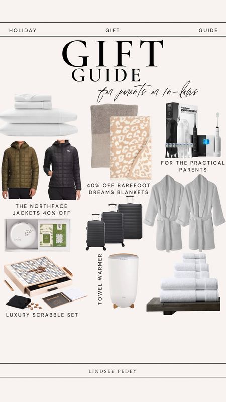 Gift Guide : For Parents & In-Laws 

Gift guide for her , gift guide for them , gift guide for parents , in-law gift idea , hotel robes , bath robe , barefoot dreams , electric toothbrush , towel warmer , organic towels , organic sheets , white sheets , boll & branch , luggage set , family games , the north face , men’s jacket , women’s jacket , pura 

#LTKstyletip #LTKGiftGuide #LTKsalealert