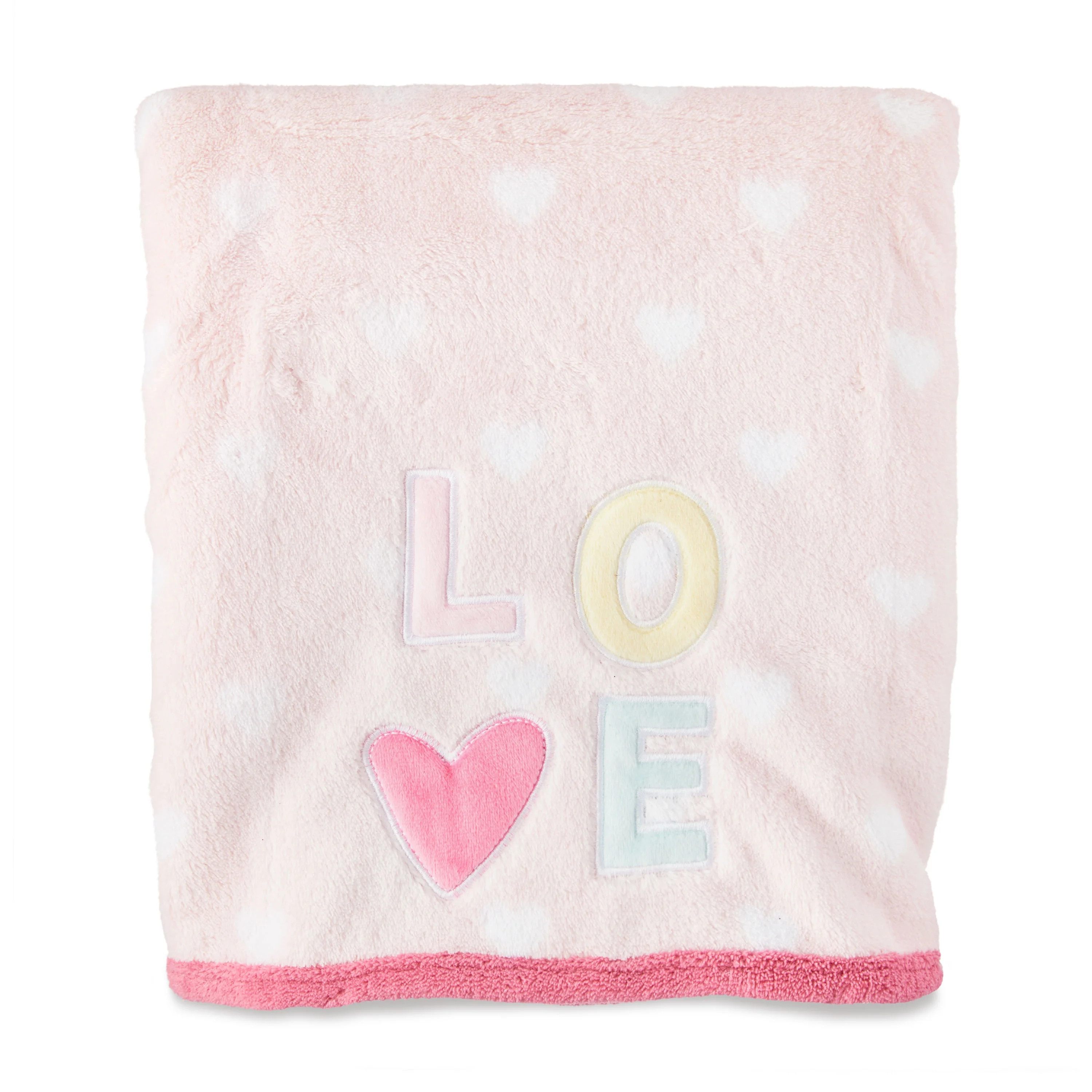 Parent's Choice Pink & White Love Appliqued Plush Baby Blanket, Infant Girl, 30" x 40" | Walmart (US)