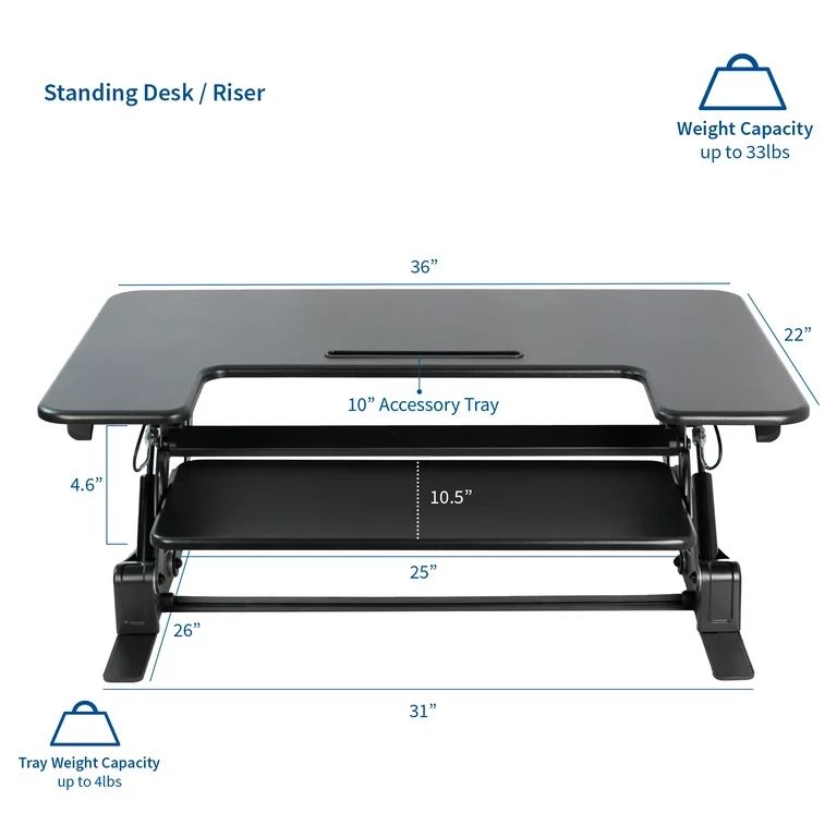 VIVO Black Height Adjustable Stand up Desk Converter | 36" Sit to Stand Tabletop Monitor Riser (D... | Walmart (US)