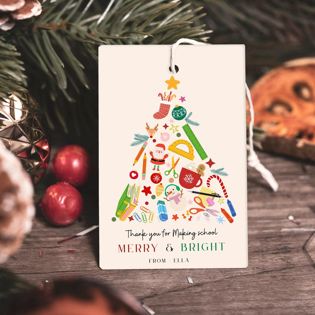 Christmas Teacher Appreciation Tag Template, Thank You for Making School Merry & Bright Tag, Prin... | Etsy (US)