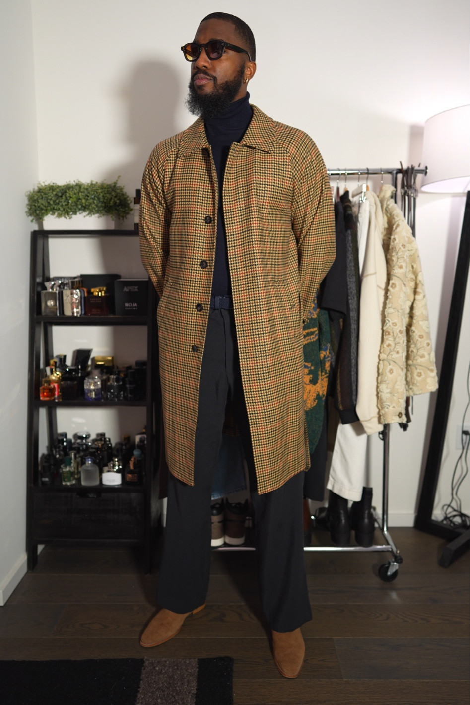 Valentine’s Day outfit with a herringbone coat, navy blue turtleneck & trousers, and a pair of brown suede harness boots. I’m unable to link the coat as it’s from Suit Supply and they don’t allow linking just yet. Links to substitute items down below ⬇️!

#LTKmens