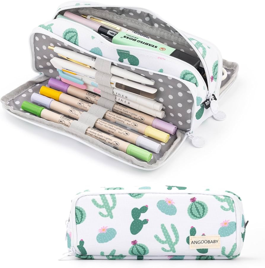 ANGOOBABY Large Pencil Case Big Capacity 3 Compartments Canvas Pencil Pouch for Teen Boys Girls S... | Amazon (US)