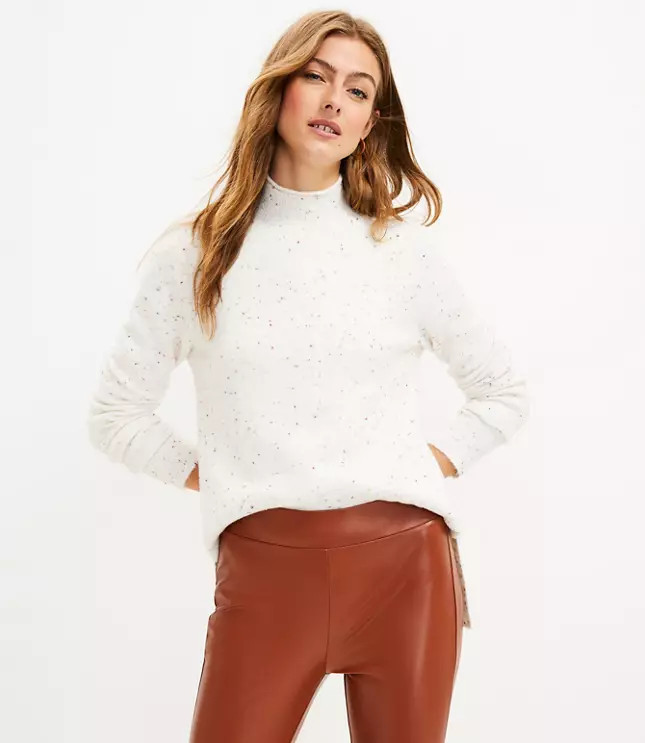 Flecked Mock Neck Tunic Sweater | LOFT