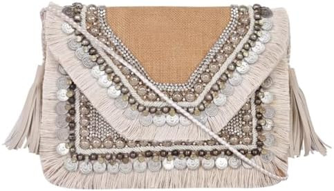 Hand-Embroidered Straw Clutch–Woven Crossbody Shoulder Bag Summer Beach Envelope Purse Handbag ... | Amazon (US)