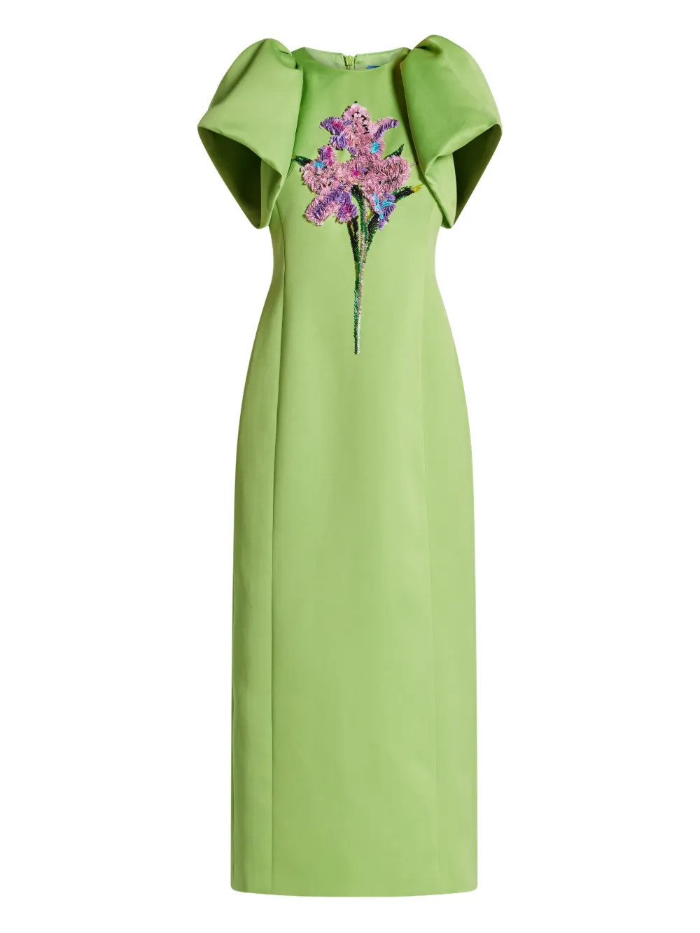 Leo Lin Lucinda puff-sleeve floral-embellished dress - Green | Farfetch Global