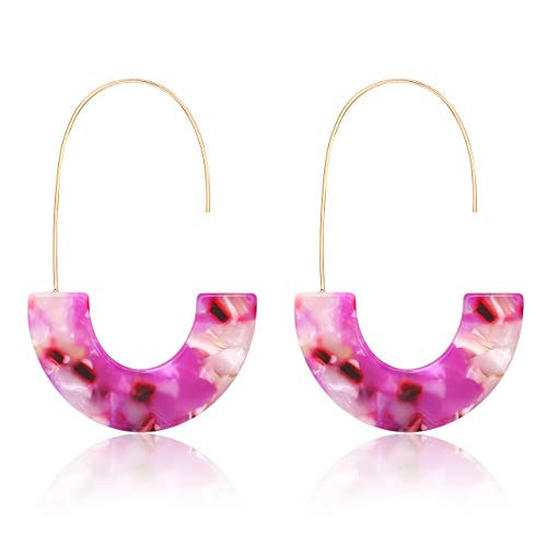 Acrylic Earrings Statement Tortoise Hoop Earrings Resin Wire Drop Dangle Earrings Fashion Jewelry For Women (pink) | Amazon (US)