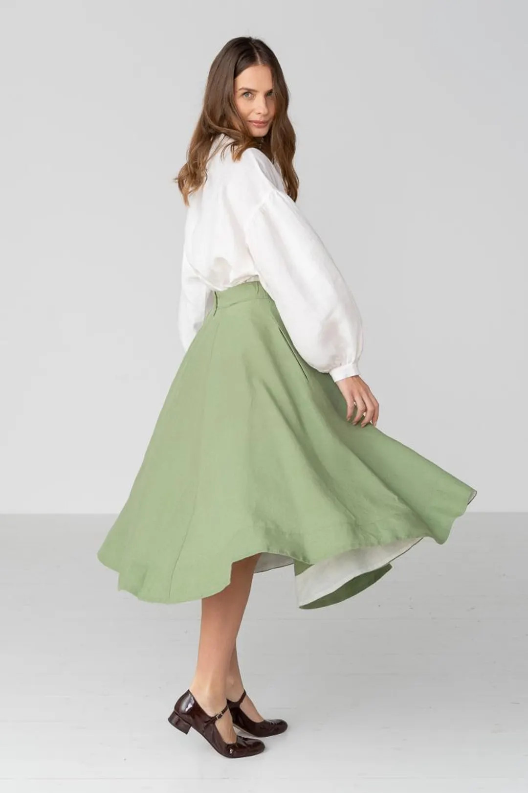 Classic – Full-Circle Linen Midi Skirt, Matcha Latte | Etsy (US)
