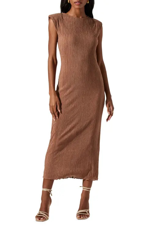 ASTR the Label Plissé Maxi Dress in Brown at Nordstrom, Size Small | Nordstrom