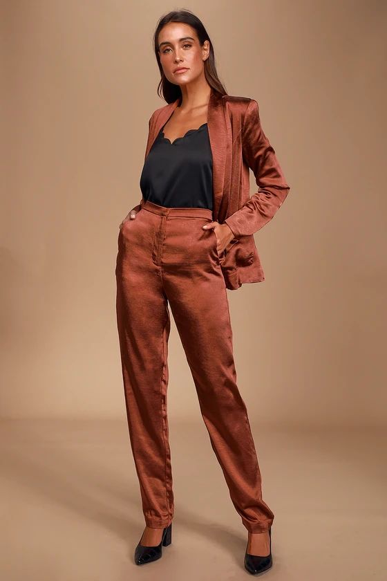 Très Chic Rust Brown Satin Trouser Pants | Lulus (US)